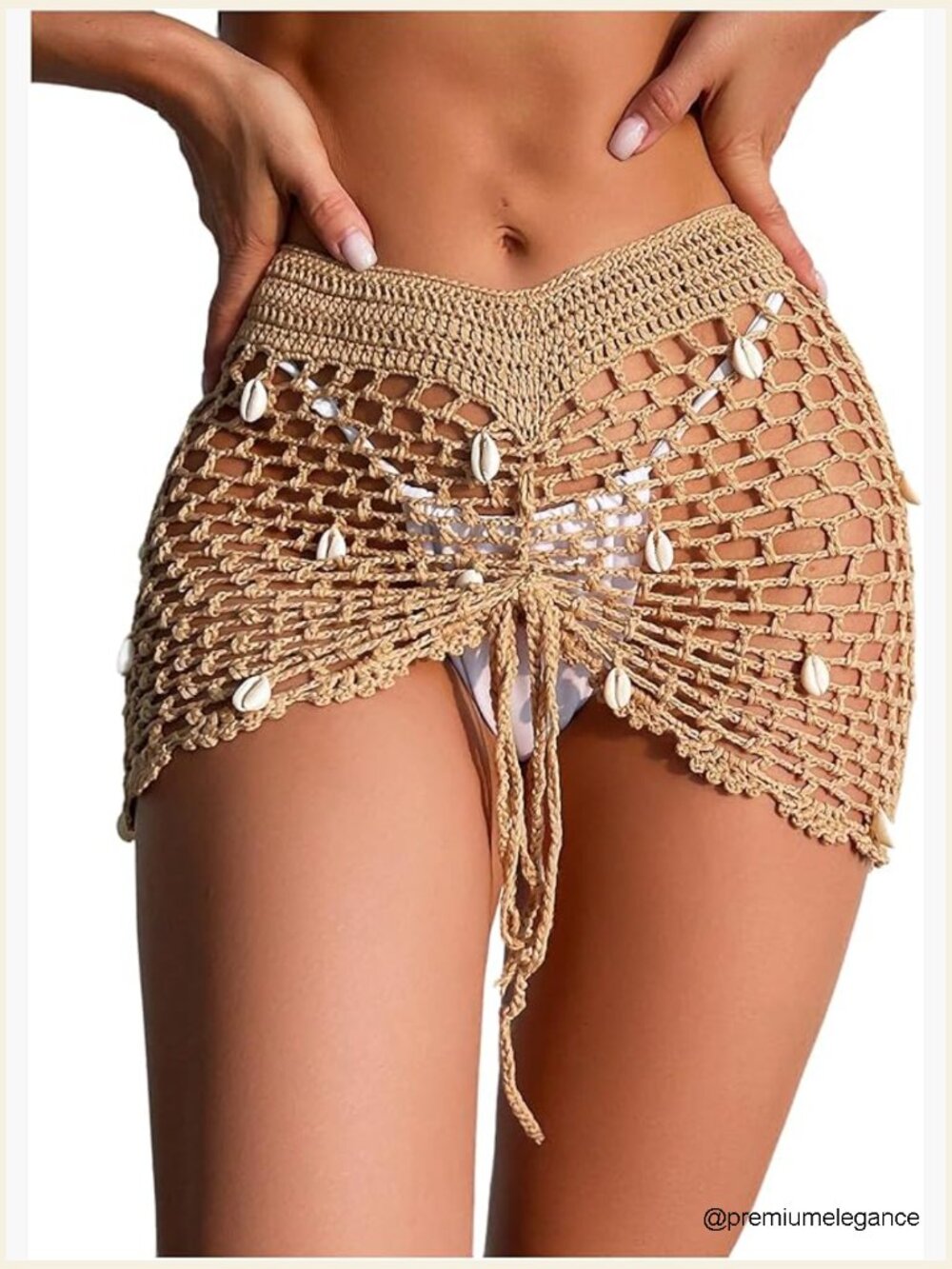 Crochet Mesh Beach Cover Up Skirt With Drawstring Front Size Large